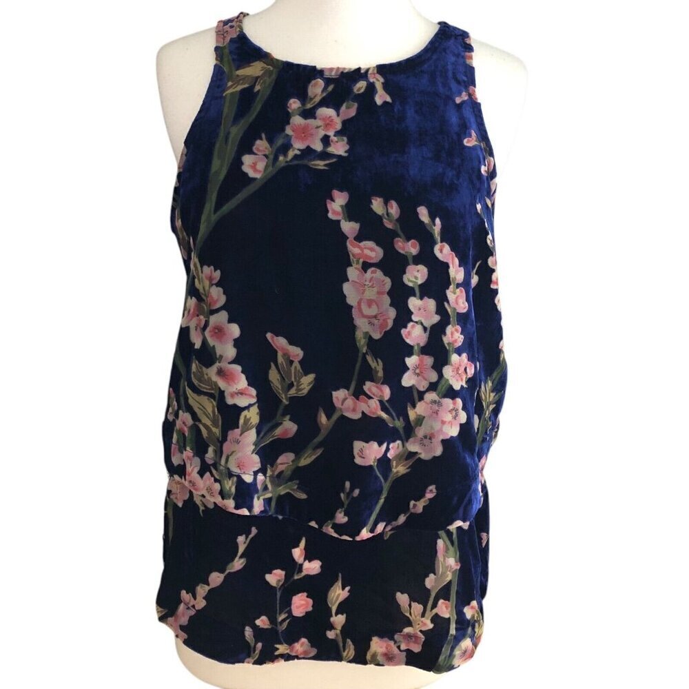 Simply Noelle Velvet Burnout Top Women's S / M Blue & Pink Floral Sleeveless NEW